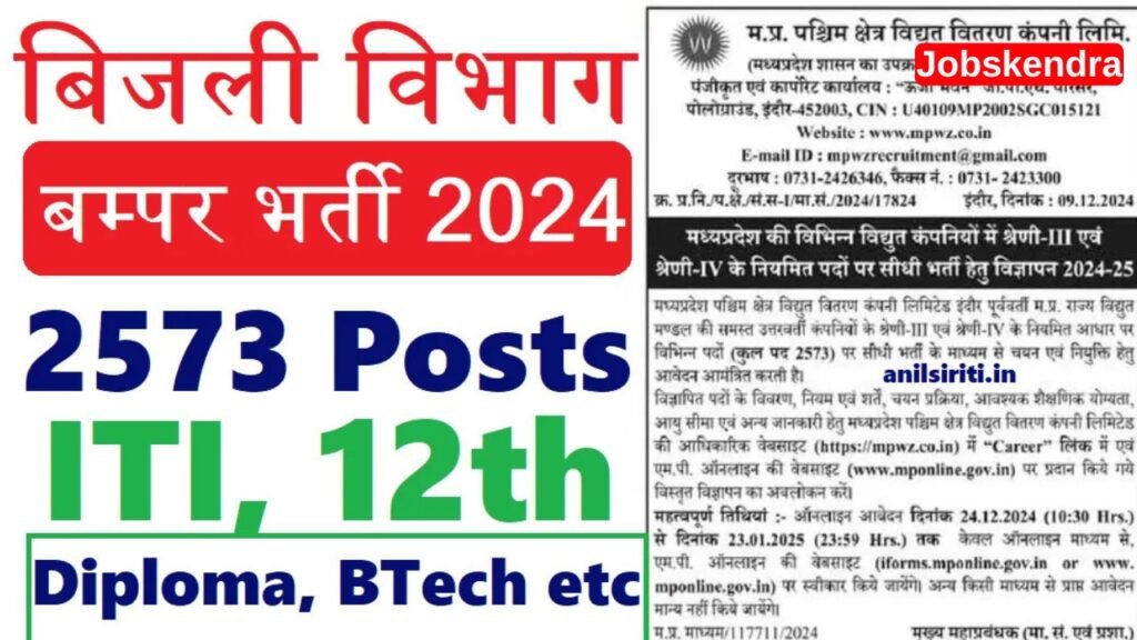 Bijli Vibhag Vacancy 2025